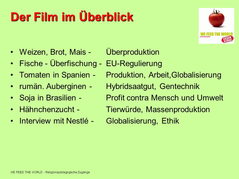Der Film im Überblick Weizen, Brot, Mais - Überproduktion