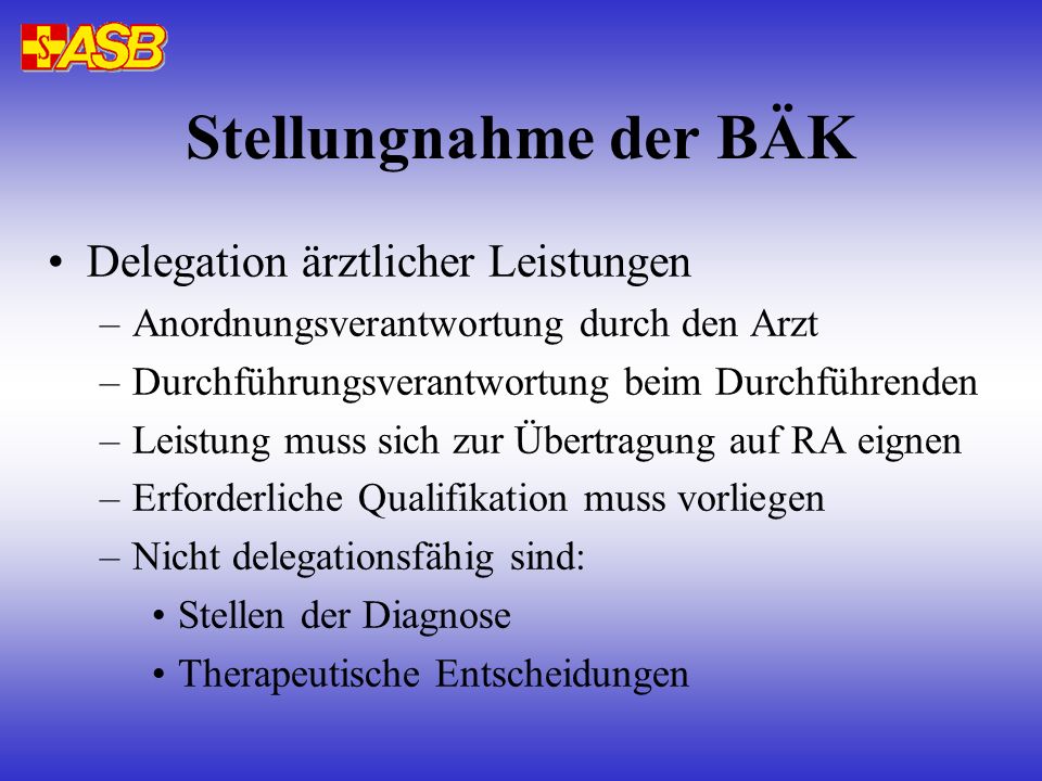 Stellungnahme der BÄK Delegation ärztlicher Leistungen
