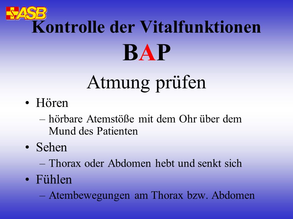 Kontrolle der Vitalfunktionen BAP