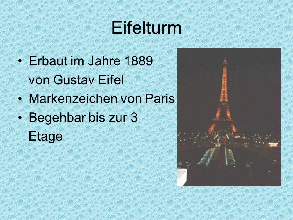 Eifelturm Erbaut im Jahre 1889 von Gustav Eifel