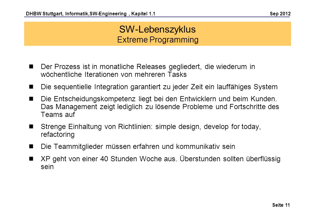 SW-Lebenszyklus Extreme Programming