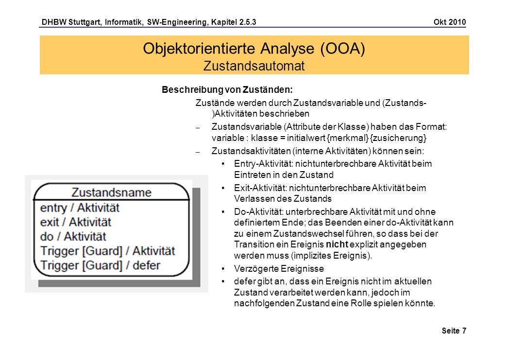 Objektorientierte Analyse (OOA) Zustandsautomat
