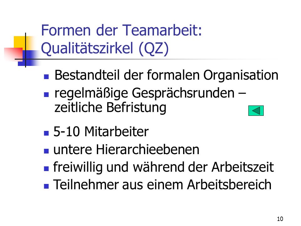 Formen der Teamarbeit: Qualitätszirkel (QZ)