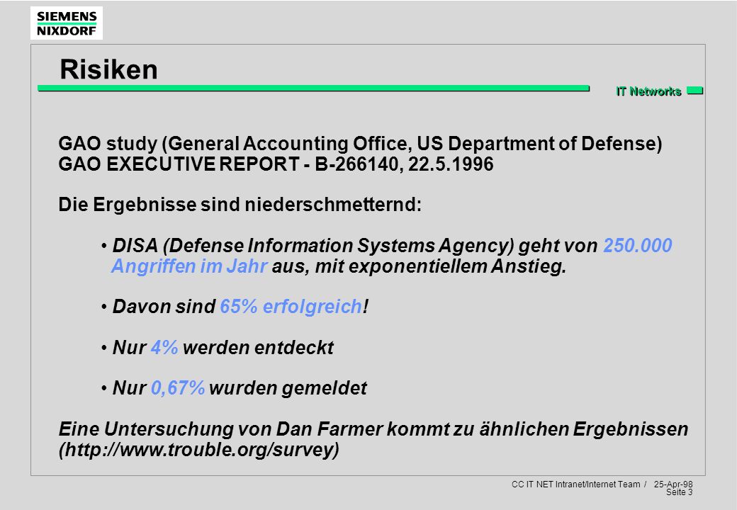Risiken GAO study (General Accounting Office, US Department of Defense) GAO EXECUTIVE REPORT - B ,