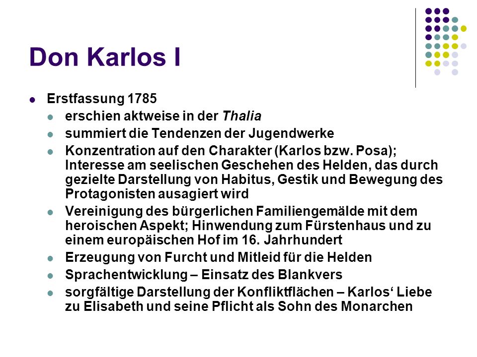 Don Karlos I Erstfassung 1785 erschien aktweise in der Thalia