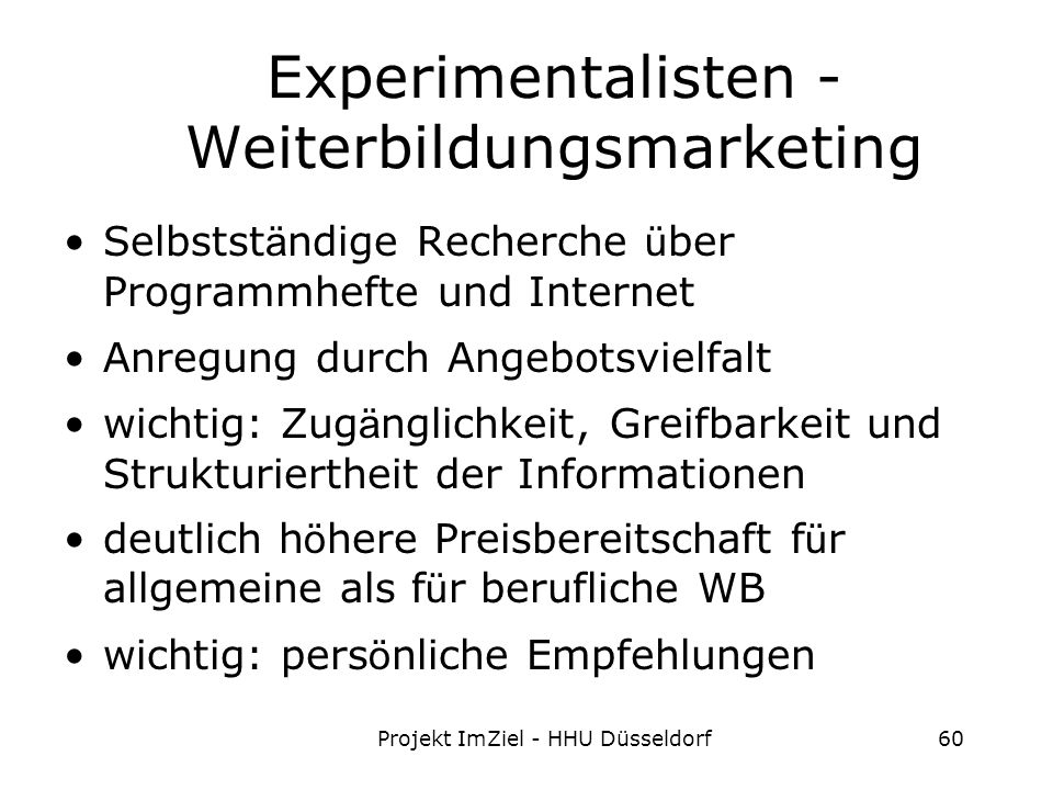 Experimentalisten - Weiterbildungsmarketing