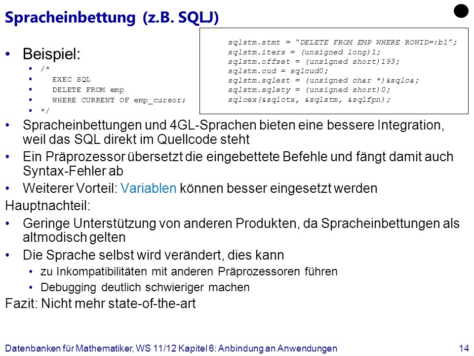 Spracheinbettung (z.B. SQLJ)
