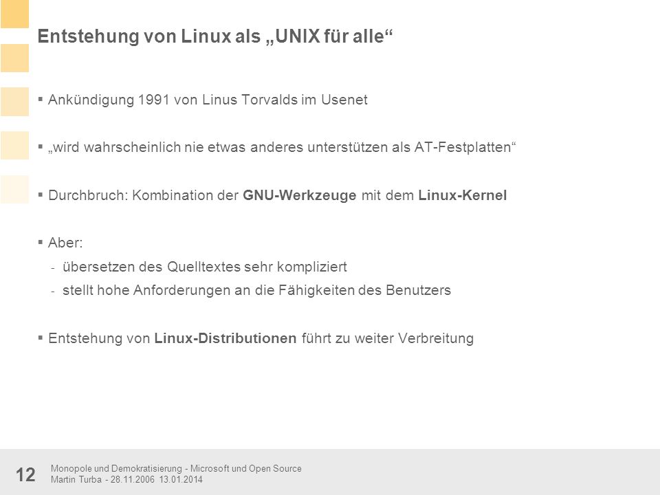 Entstehung von Linux als „UNIX für alle