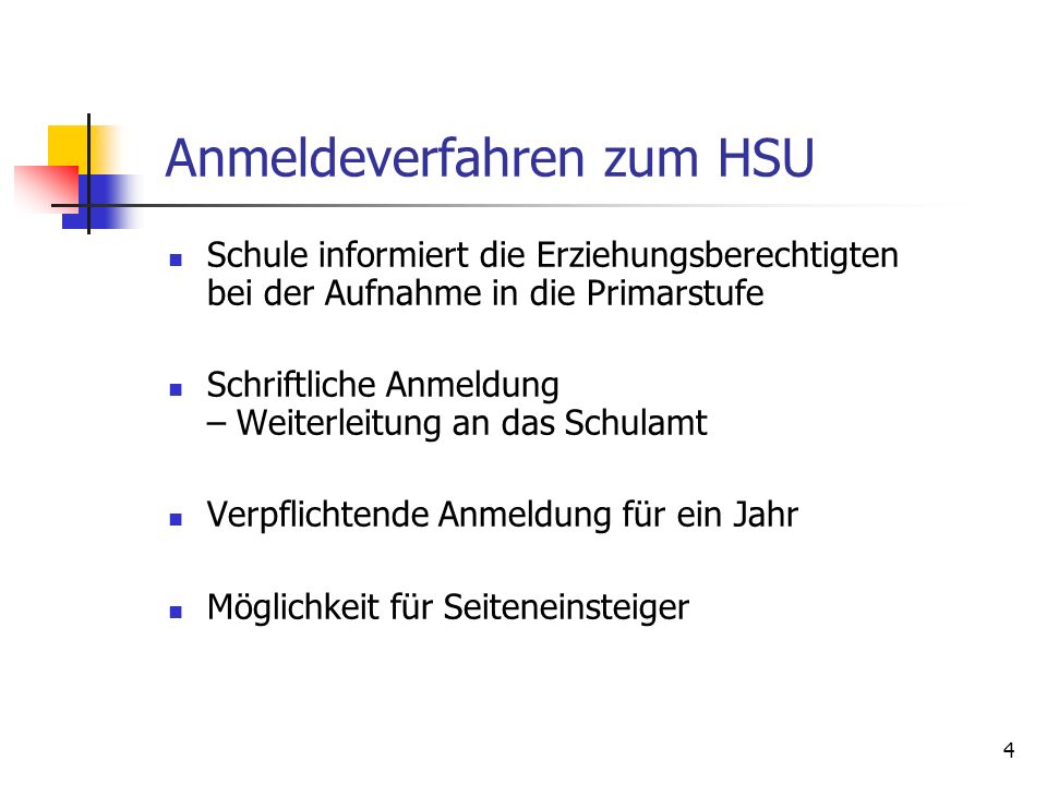 Anmeldeverfahren zum HSU