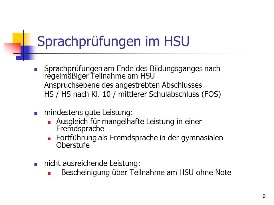 Sprachprüfungen im HSU