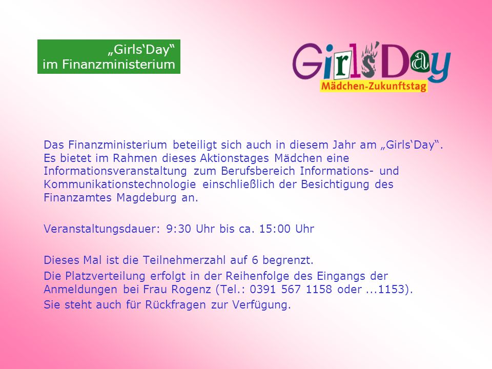 „Girls‘Day im Finanzministerium