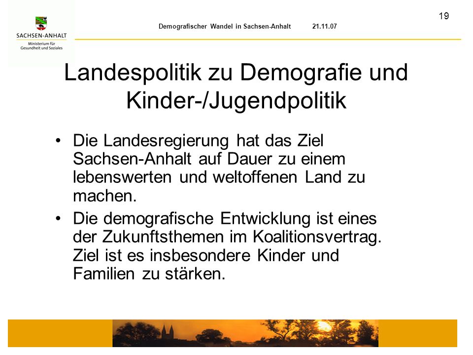 Landespolitik zu Demografie und Kinder-/Jugendpolitik