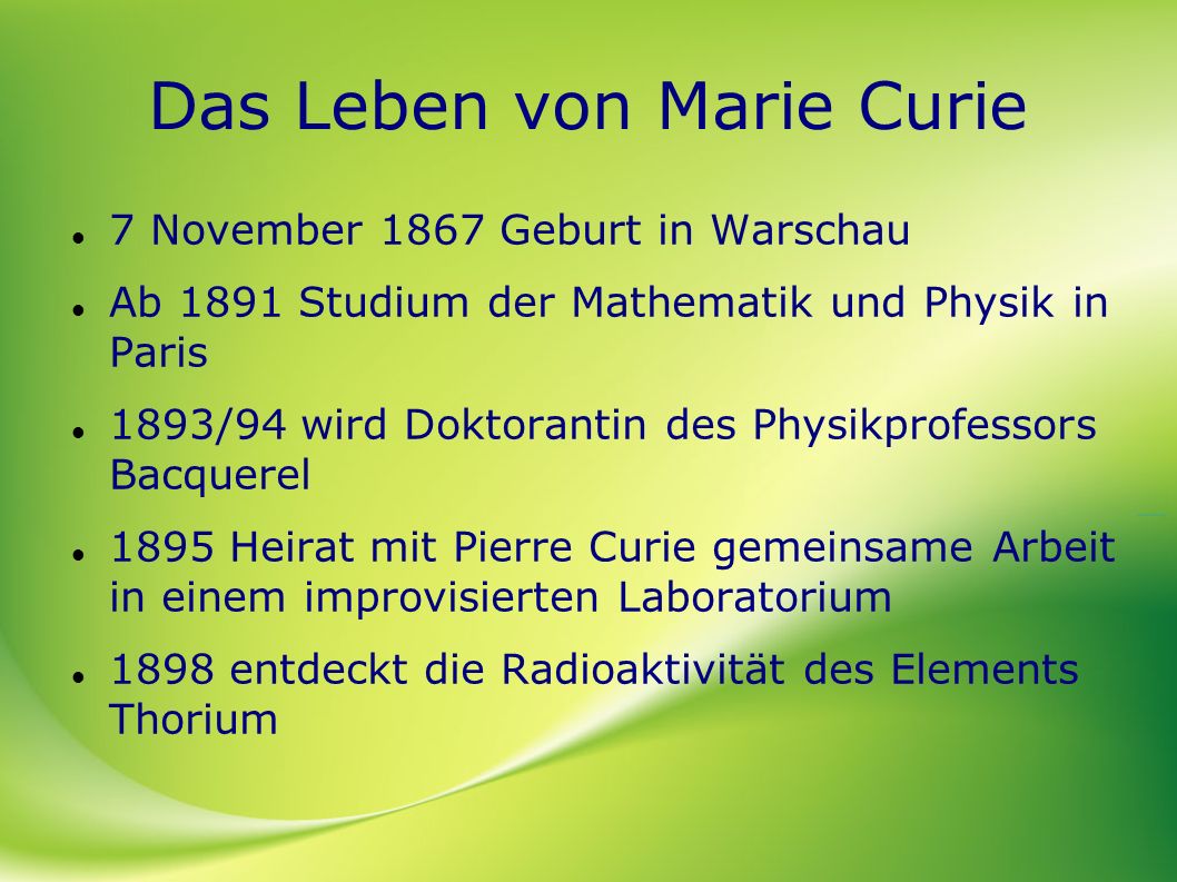 Das Leben von Marie Curie