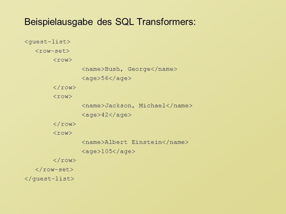 Beispielausgabe des SQL Transformers: