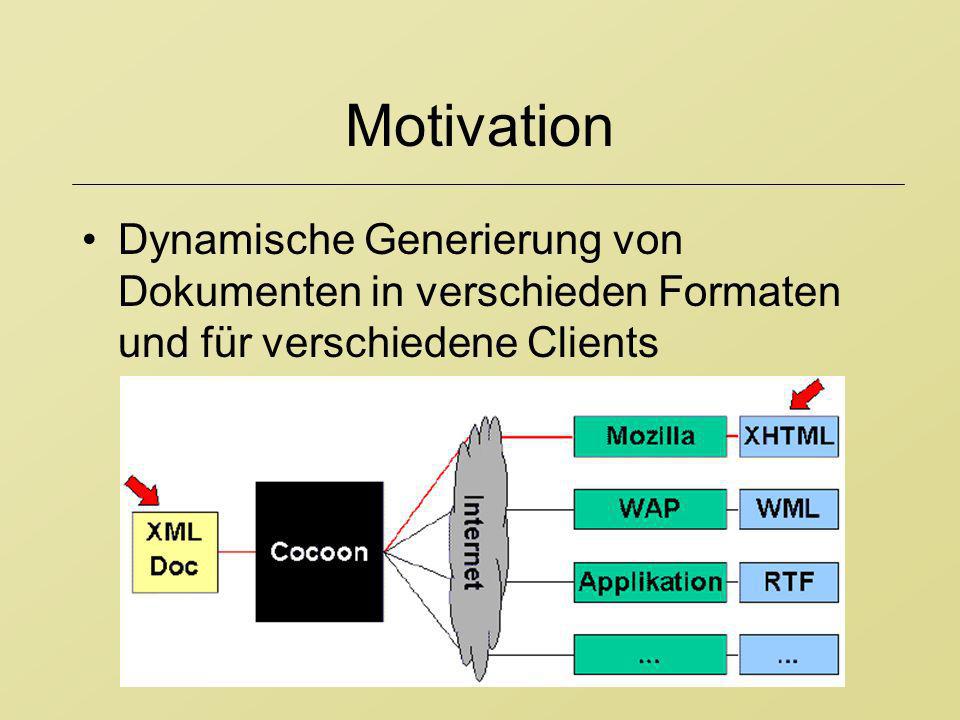 Motivation Dynamische Generierung von Dokumenten in verschieden Formaten und für verschiedene Clients.