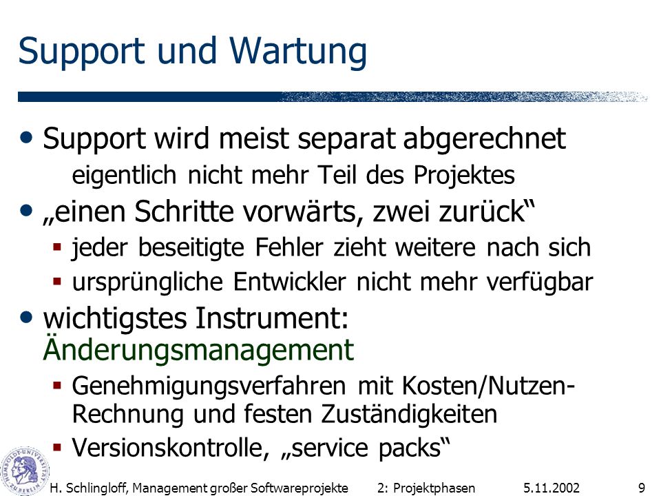 Support und Wartung Support wird meist separat abgerechnet