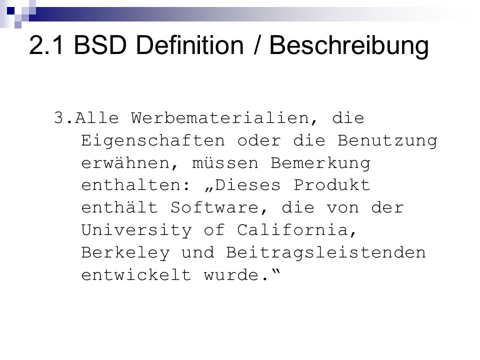 2.1 BSD Definition / Beschreibung