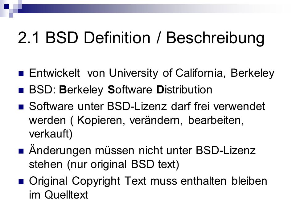 2.1 BSD Definition / Beschreibung
