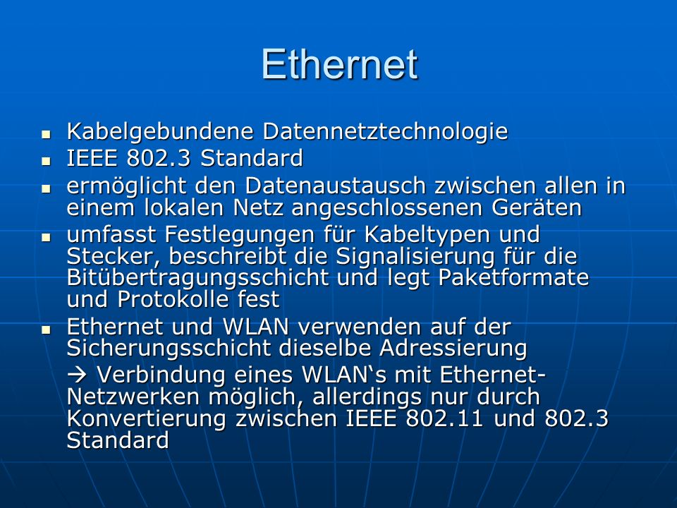 Ethernet Kabelgebundene Datennetztechnologie IEEE Standard