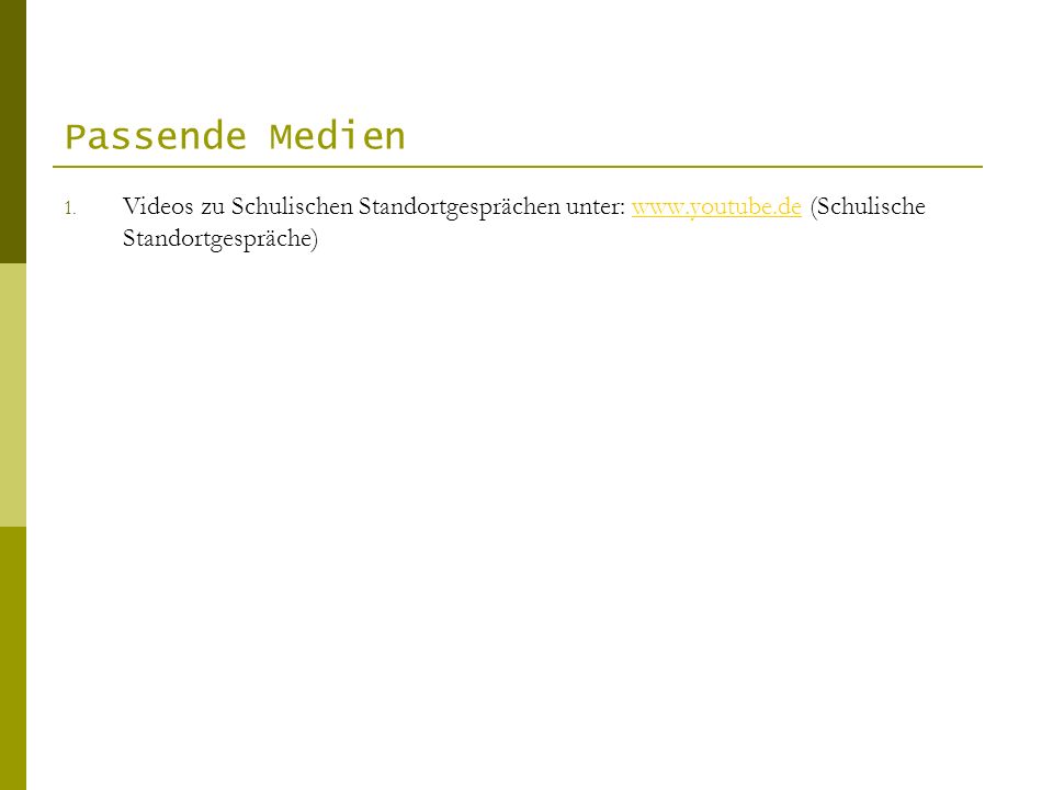 Passende Medien Videos zu Schulischen Standortgesprächen unter:   (Schulische Standortgespräche)