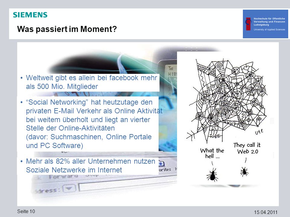 Was passiert im Moment Weltweit gibt es allein bei facebook mehr als 500 Mio. Mitglieder.