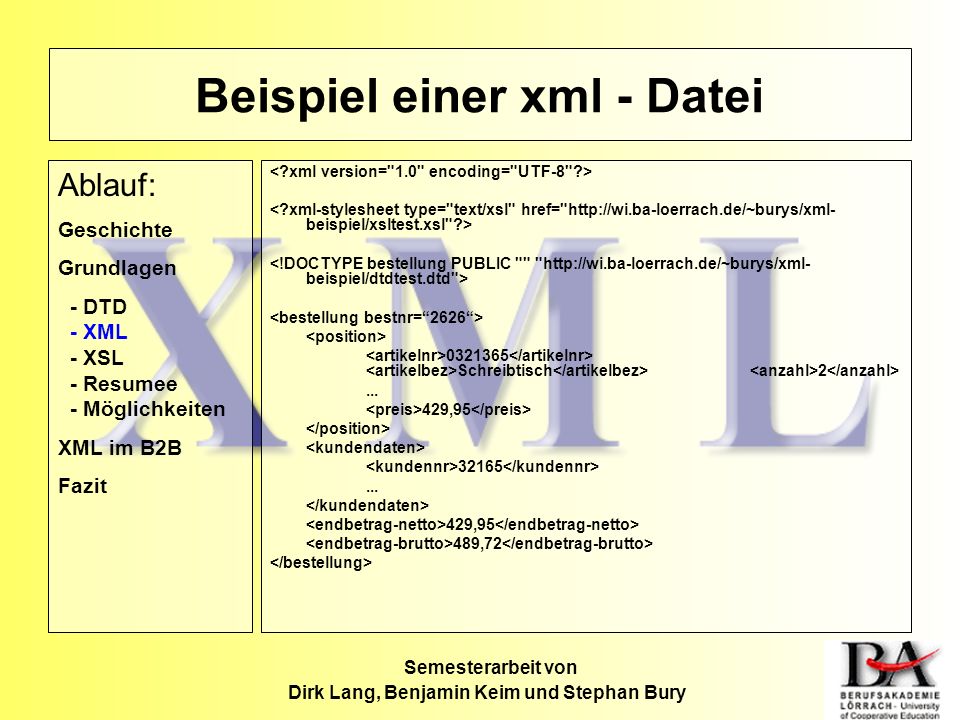 Beispiel einer xml - Datei