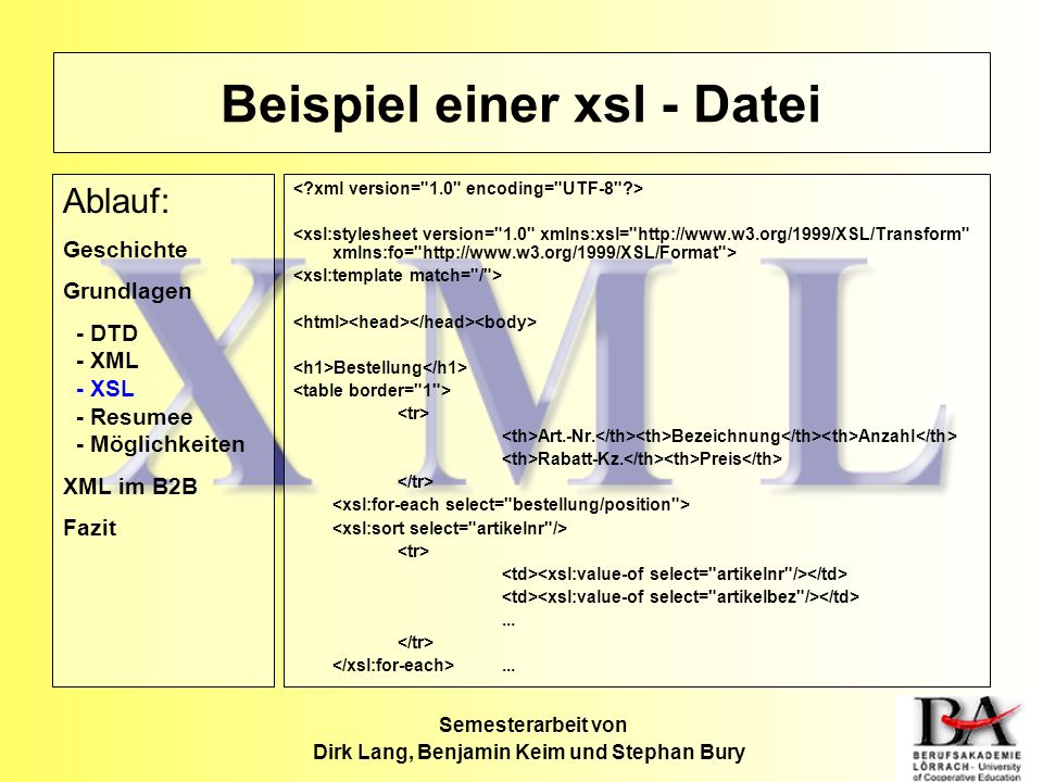 Beispiel einer xsl - Datei