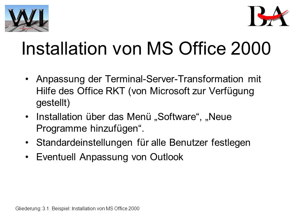 Installation von MS Office 2000