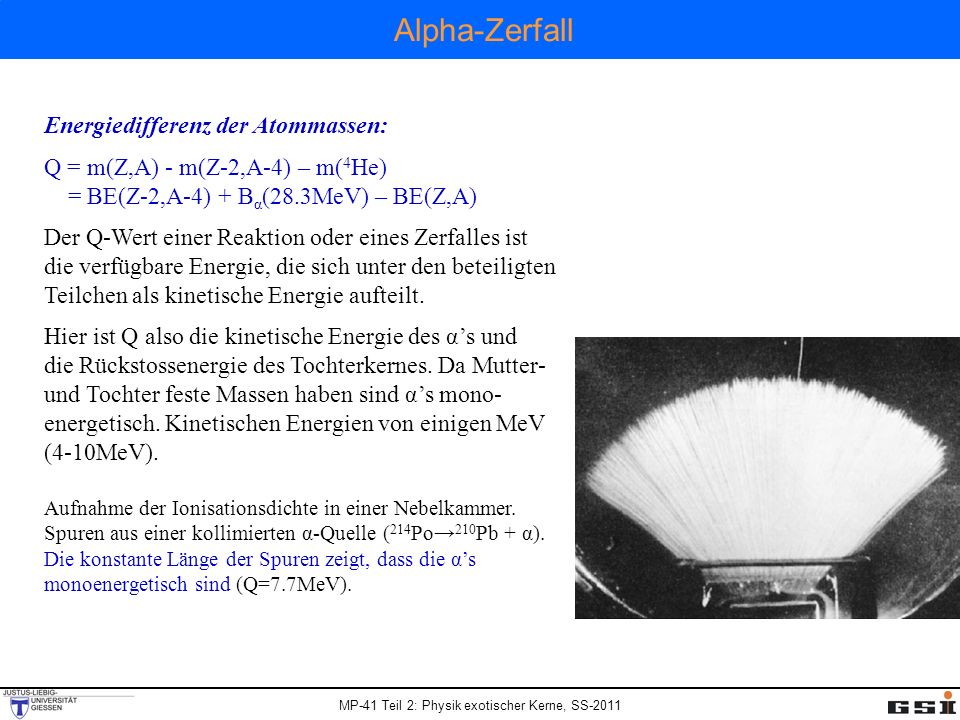Alpha-Zerfall Energiedifferenz der Atommassen:
