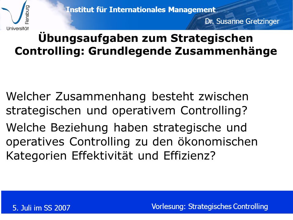 Übungsaufgaben zum Strategischen Controlling: Grundlegende Zusammenhänge