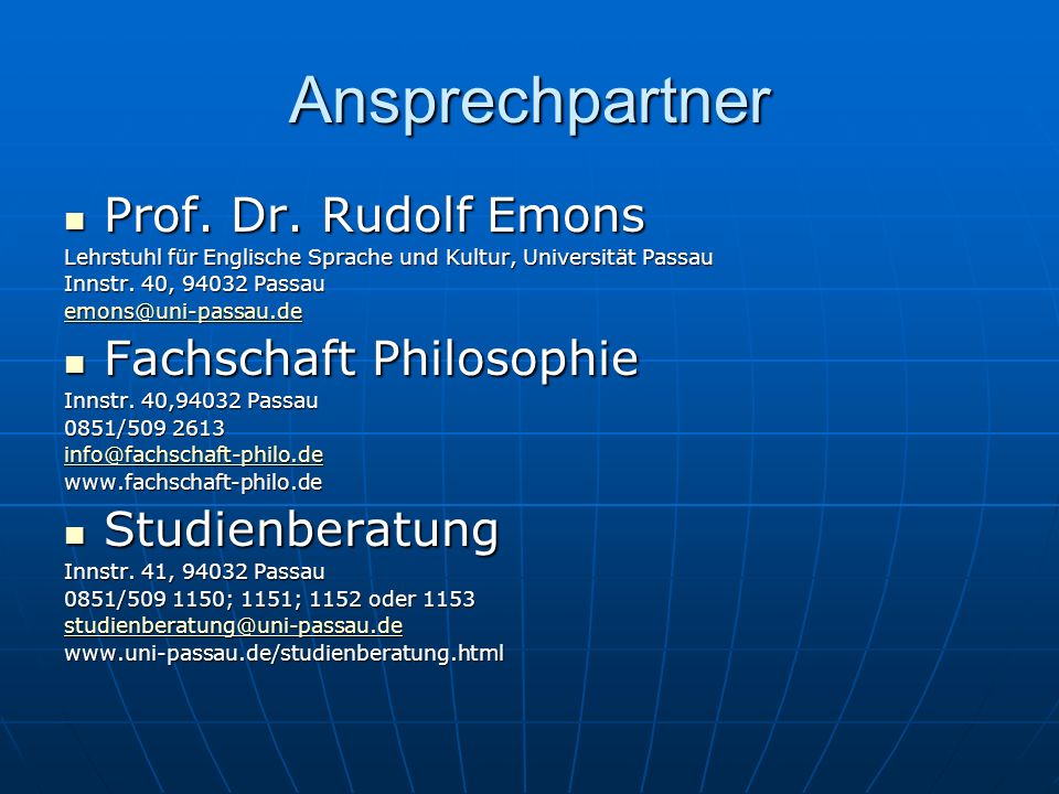 Ansprechpartner Prof. Dr. Rudolf Emons Fachschaft Philosophie