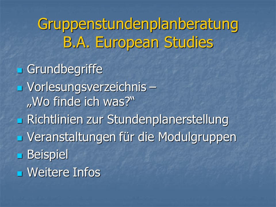 Gruppenstundenplanberatung B.A. European Studies