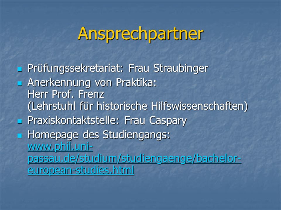 Ansprechpartner Prüfungssekretariat: Frau Straubinger
