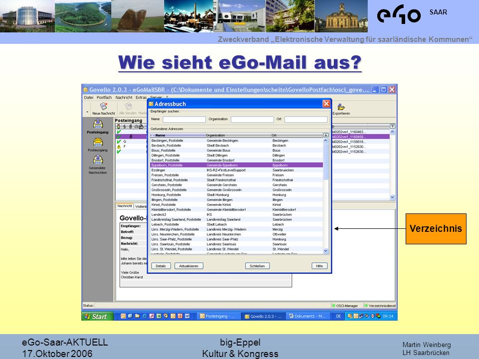 Wie sieht eGo-Mail aus Verzeichnis eGo-Saar-AKTUELL 17.Oktober 2006