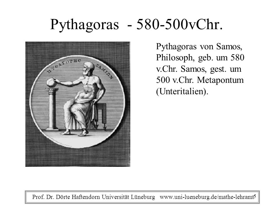 Pythagoras vChr. Pythagoras von Samos, Philosoph, geb. um 580