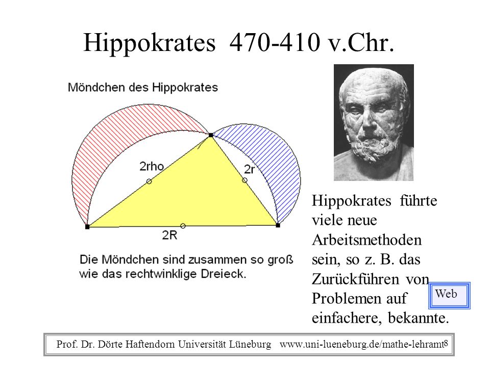 Hippokrates v.Chr. Hippokrates führte viele neue Arbeitsmethoden. sein, so z. B. das Zurückführen von.