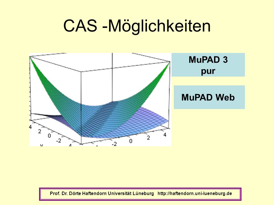 CAS -Möglichkeiten MuPAD 3 pur MuPAD Web
