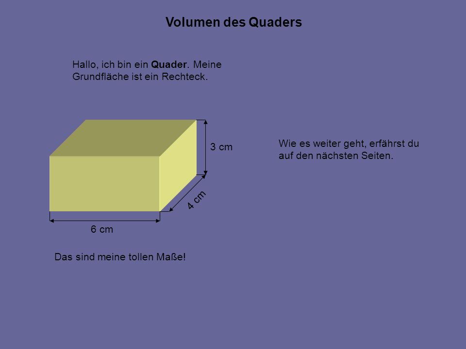 Volumen des Quaders Hallo, ich bin ein Quader. Meine