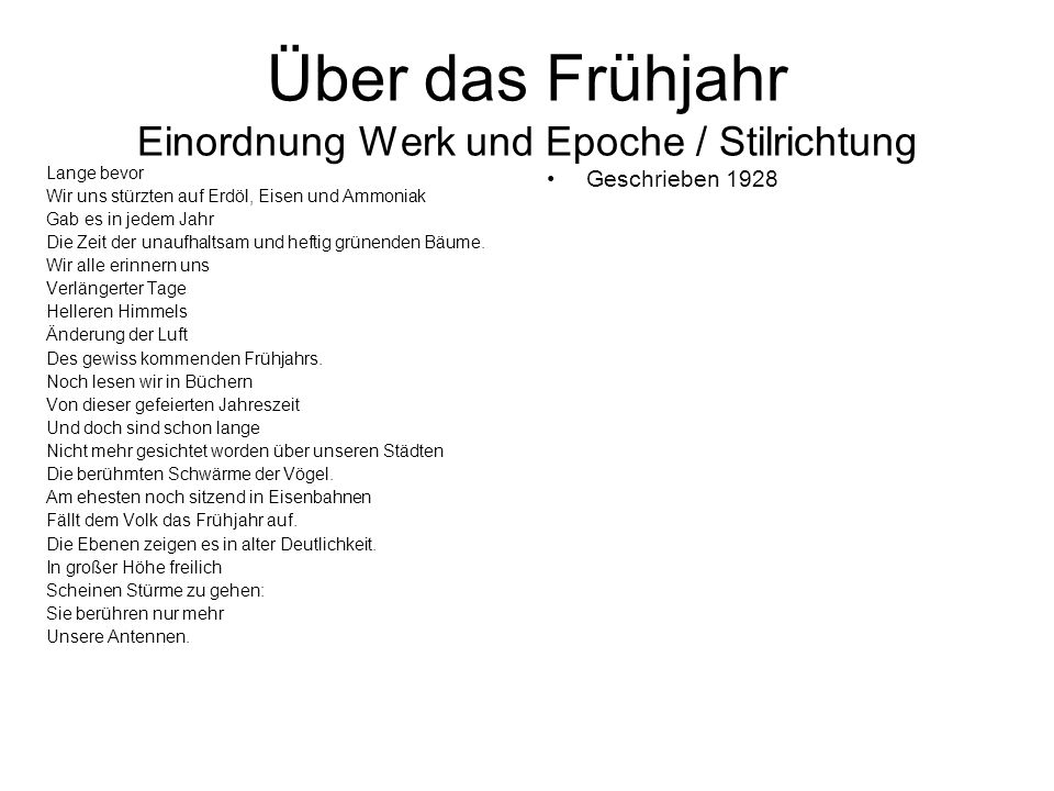 Über das Frühjahr Einordnung Werk und Epoche / Stilrichtung