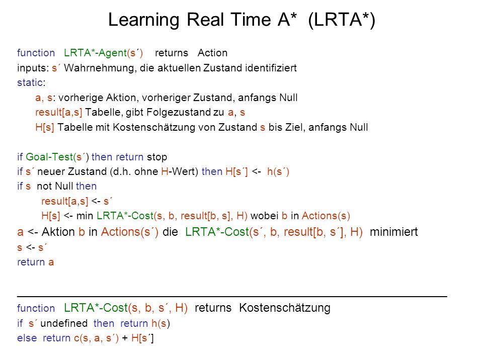 Learning Real Time A* (LRTA*)