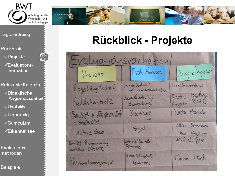 Rückblick - Projekte Tagesordnung Rückblick Projekte