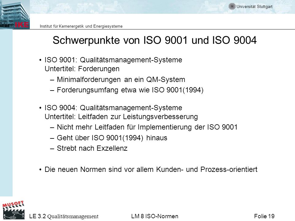 Schwerpunkte von ISO 9001 und ISO 9004