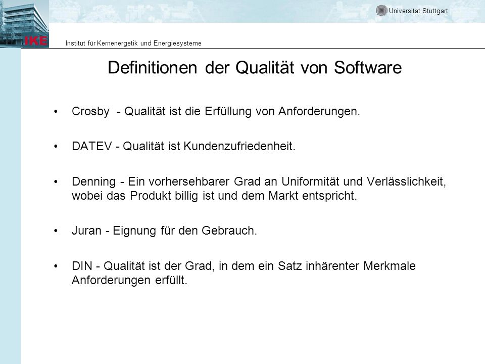 Definitionen der Qualität von Software