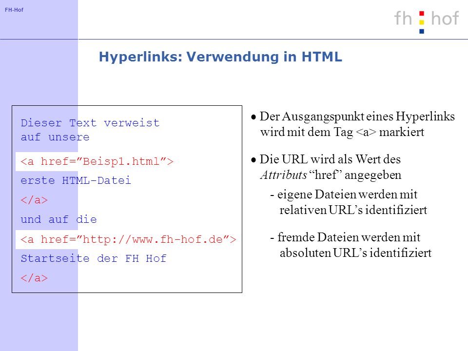 Hyperlinks: Verwendung in HTML
