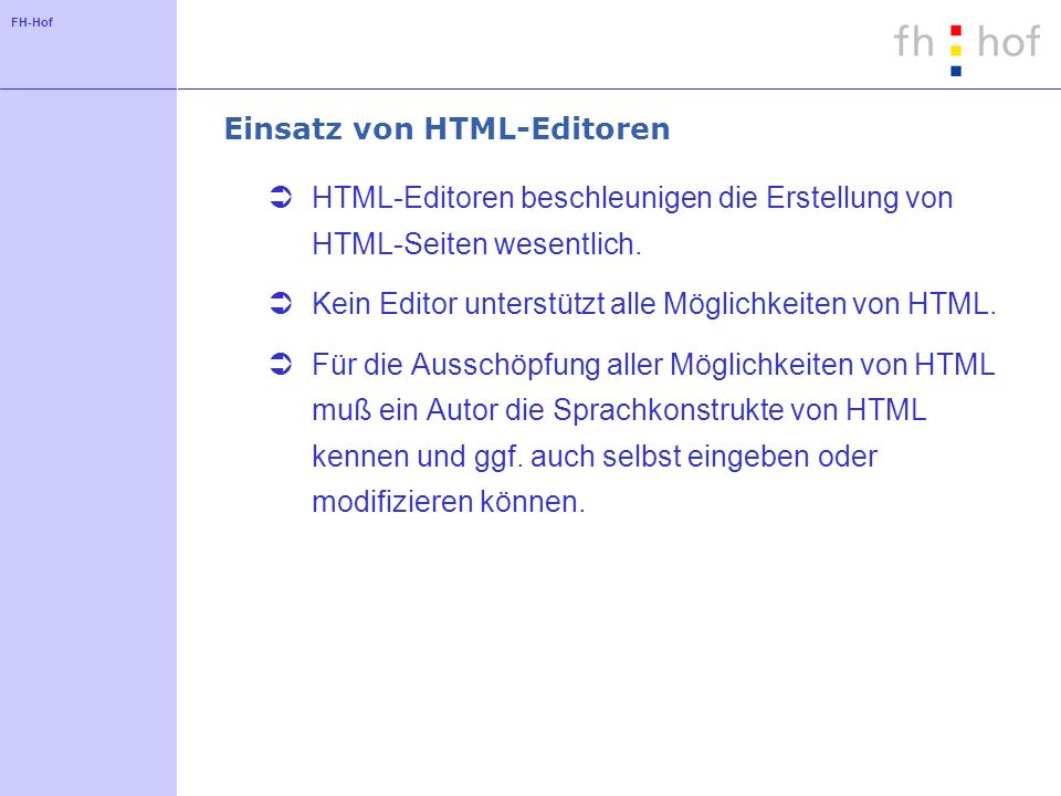 Einsatz von HTML-Editoren