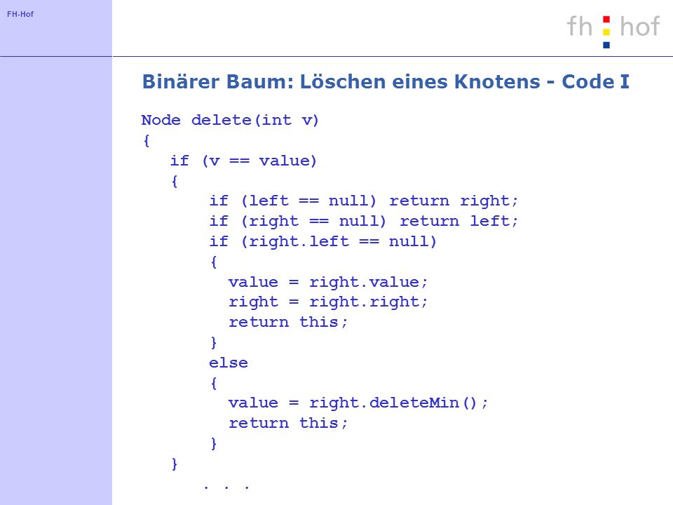 Binärer Baum: Löschen eines Knotens - Code I