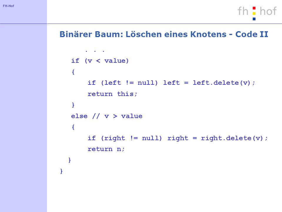 Binärer Baum: Löschen eines Knotens - Code II