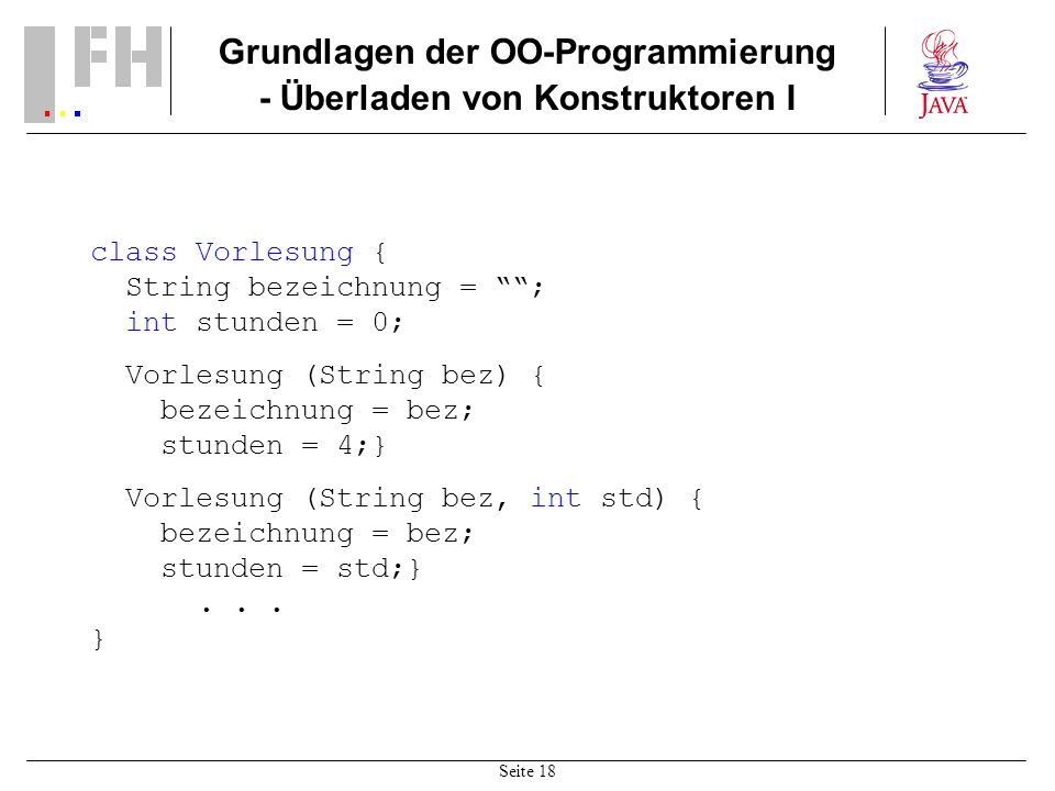 Grundlagen der OO-Programmierung - Überladen von Konstruktoren I