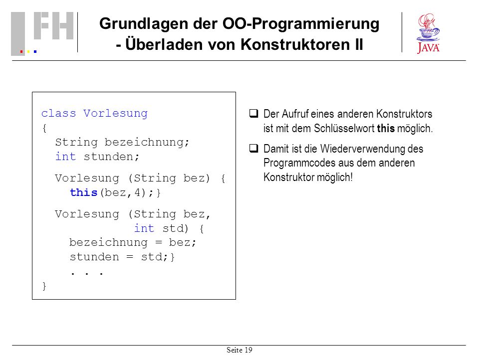 Grundlagen der OO-Programmierung - Überladen von Konstruktoren II