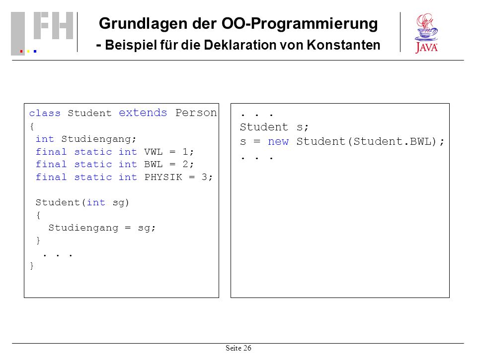 Grundlagen der OO-Programmierung - Beispiel für die Deklaration von Konstanten
